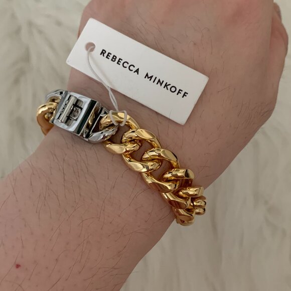 REBECCA MINKOFF Dual Tone Chunky Chain Turnlock Bracelet in Silver/Gold - Picture 1 of 5